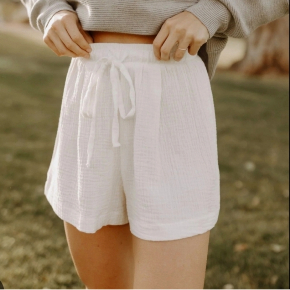 White Cotton Gauze Shorts